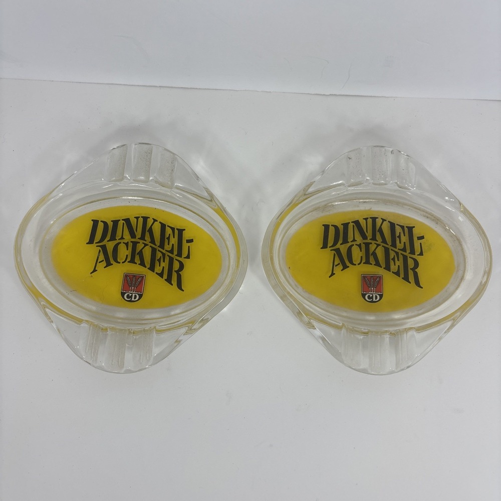 Vintage Dinkel Acker Beer Germany Glass Ashtray Advertising Logo Set of 2